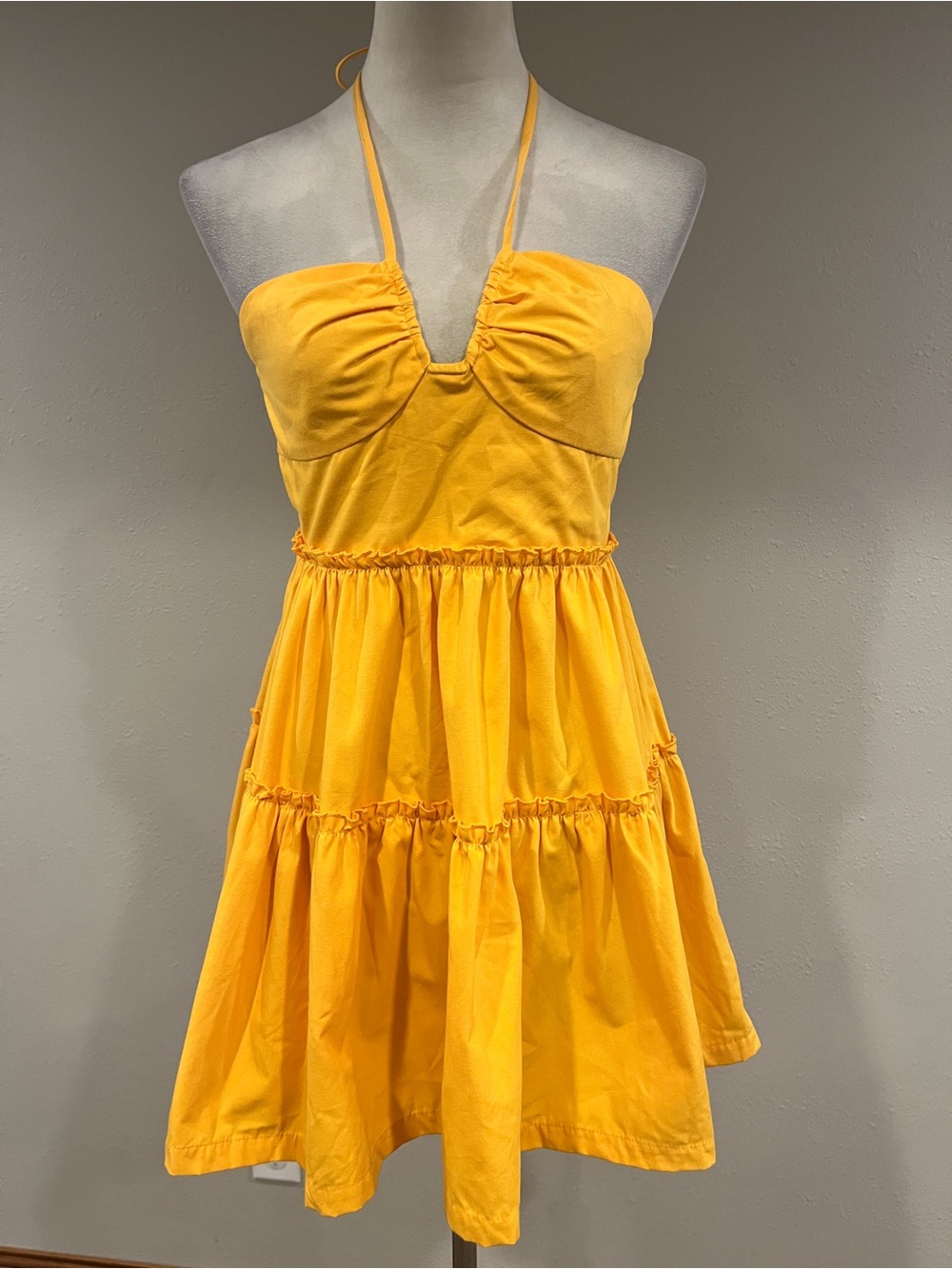 SHEIN Yellow‎ Halter Tiered Mini Dress size small